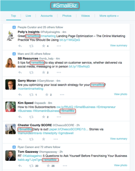 small biz hashtag search results